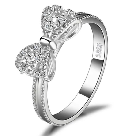 925 Sterling Silver Bow Tie Knot Stackable Zirconi - Picture 9 of 9